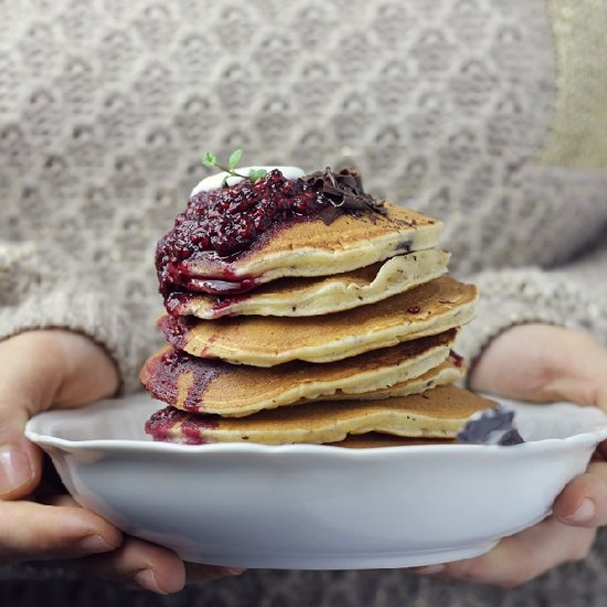 Raspberry Sauce Pancakes