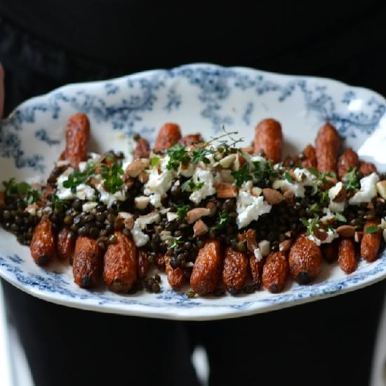 Slow roasted carrots with lentils