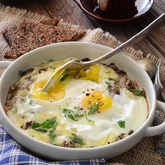 Cheesy Mushroom Baked Eggs for Two