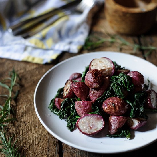 Oven Roasted Radishes with Rosemany