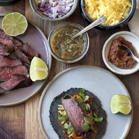 Blue corn tortillas + Beef tacos