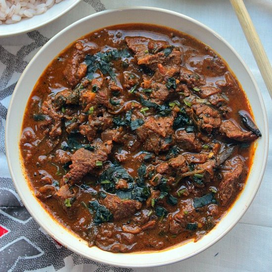 Spicy Beef curry with Spinach