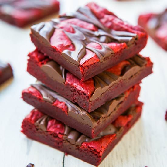 Red Velvet Swirled Brownie Bars