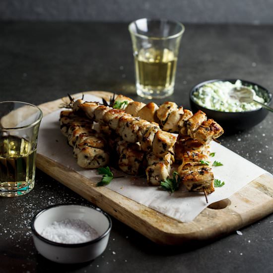 Chicken souvlaki with tzatziki