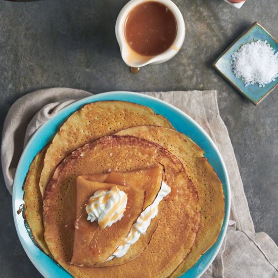 Beer Batter Crepes w Caramel Sauce