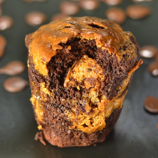 Gooey Chocolate Muffin with Caramel