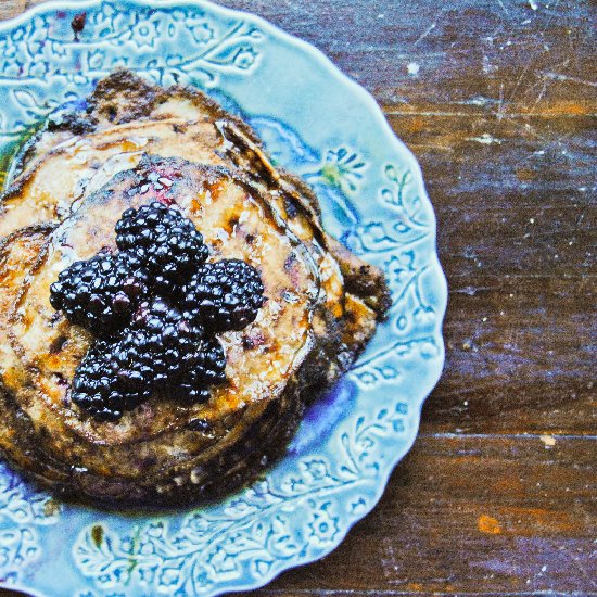 Boozy Blackberry Flourless Pancakes