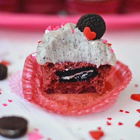 Pink Velvet Oreo Cupcakes