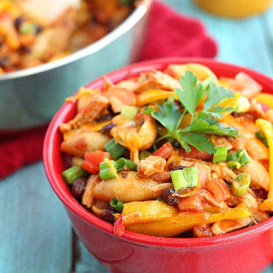 One Pot Chicken Enchilada Pasta