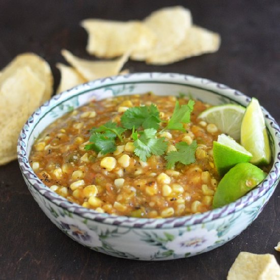 Fire Roasted Tomatillo & Corn Salsa