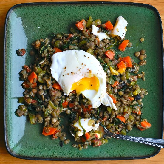 Warm Lentil Salad with Poached Eggs