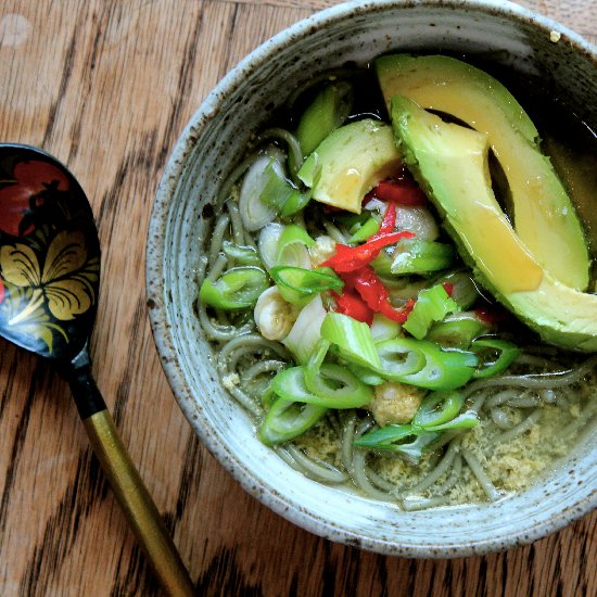 Egg drop sesame noodle soup