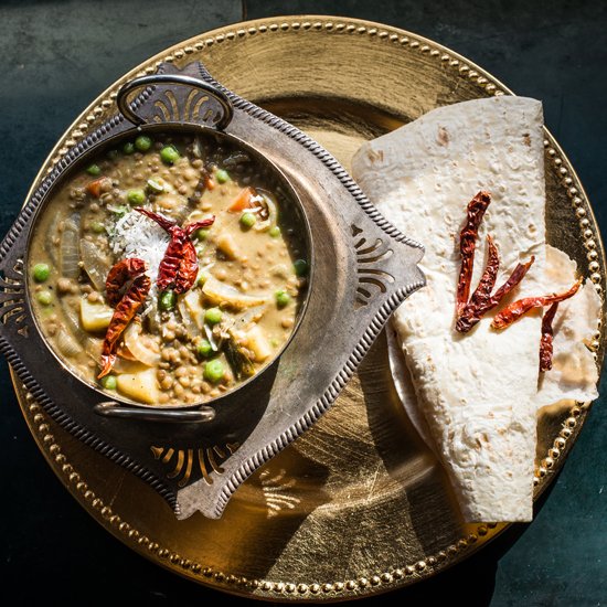 Vegan, curried coconut lentils