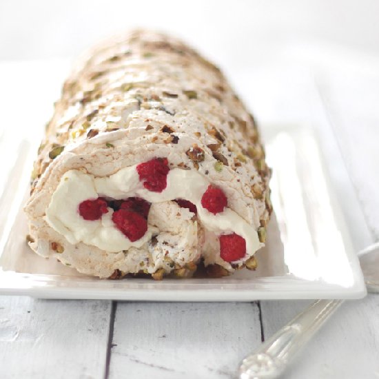 Pistachio & Raspberry Pavlova Roll