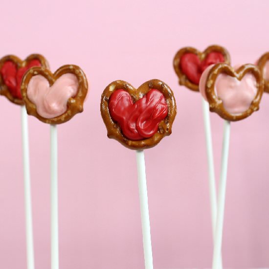 Heart pretzel pops