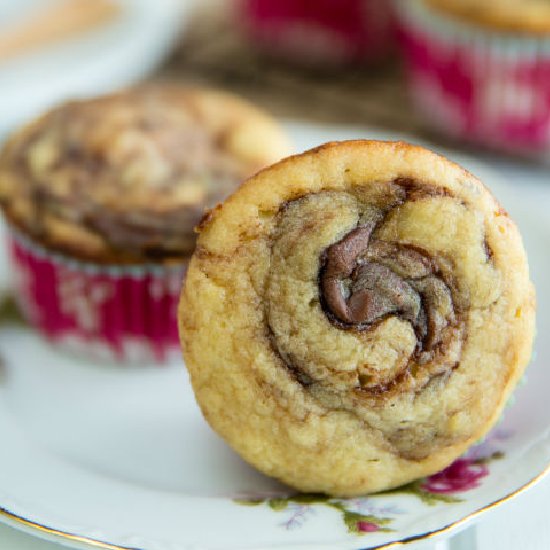 Banana Muffins with Nutella Swirl