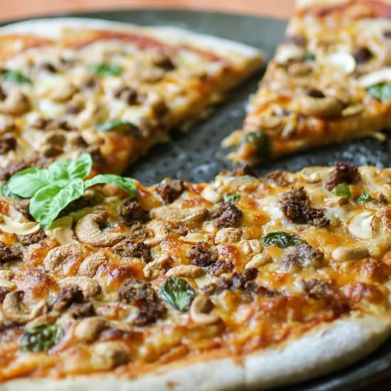 Cashew Sausage Basil Pizza