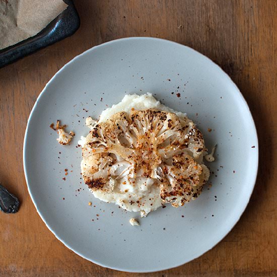 Cauliflower steaks and puree