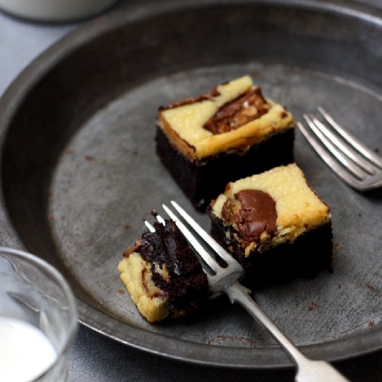 Chocolate Cheese Snickers Brownies