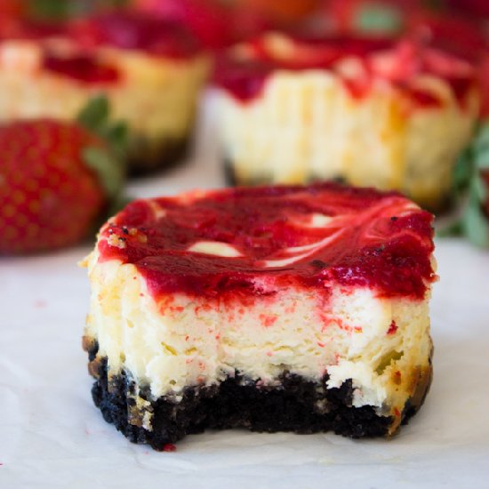 Strawberry Swirl Cheesecakes