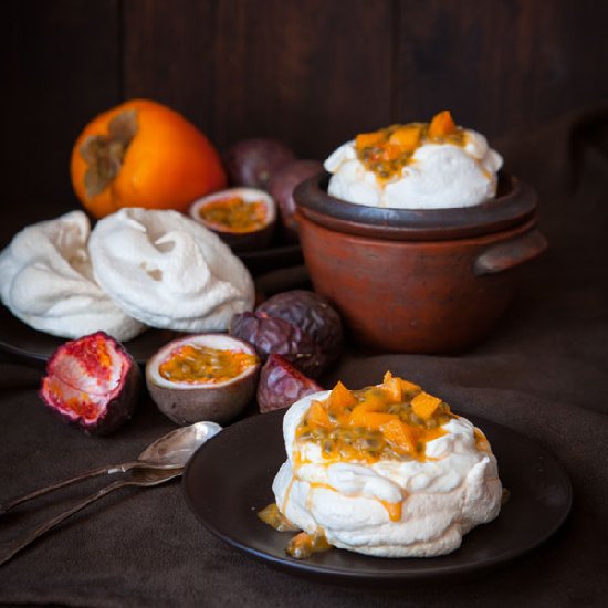 Passion Fruit & Persimmon Pavlova