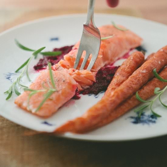 Sous Vide Salmon with Beet Sauce