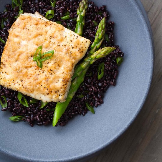 Seared halibut w/ miso-butter sauce