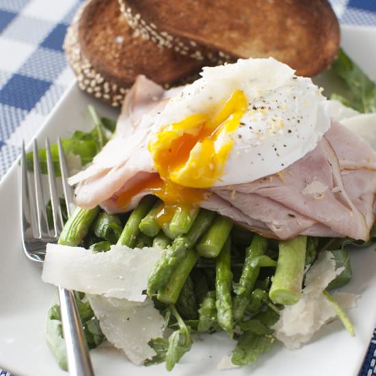 Poached Egg over Ham and Asparagus