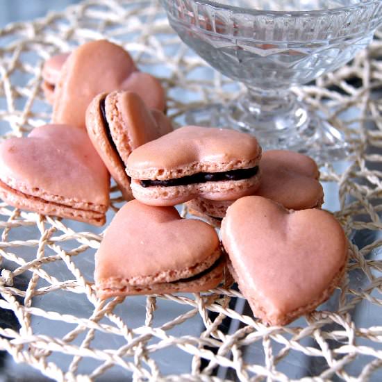 Chocolate Cherry Macaron Hearts