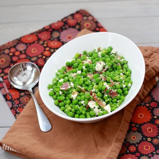 Peas with Crispy Prosciutto & Feta