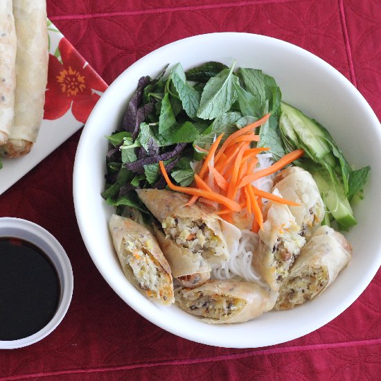 Vegetarian Egg Rolls with Noodles