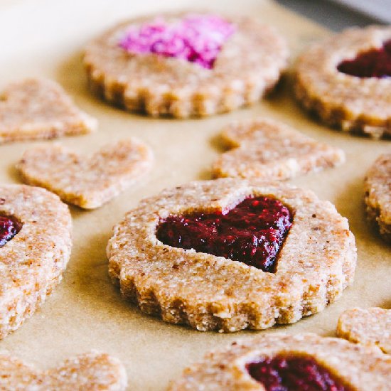 Raw almond linzer cookies