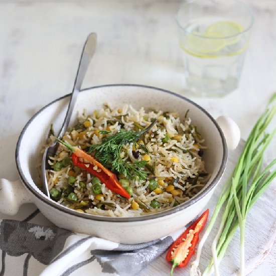 Spring Garlic Bengal Gram Pea Pilaf