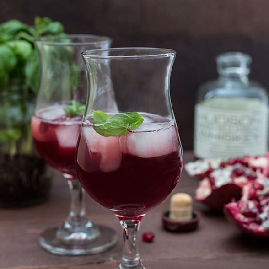 Basil + Bourbon Pomegranate Cocktail