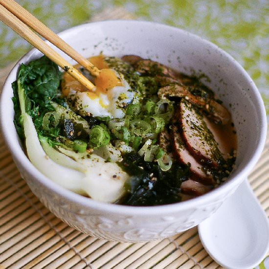 Red miso udon with onsen tomago