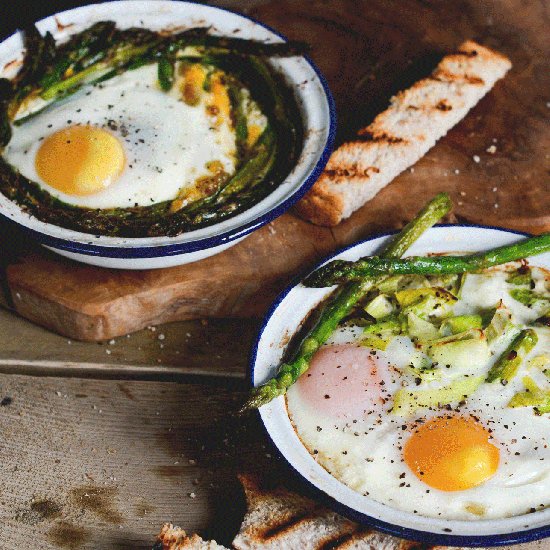 Baked Eggs with Leeks & Asparagus