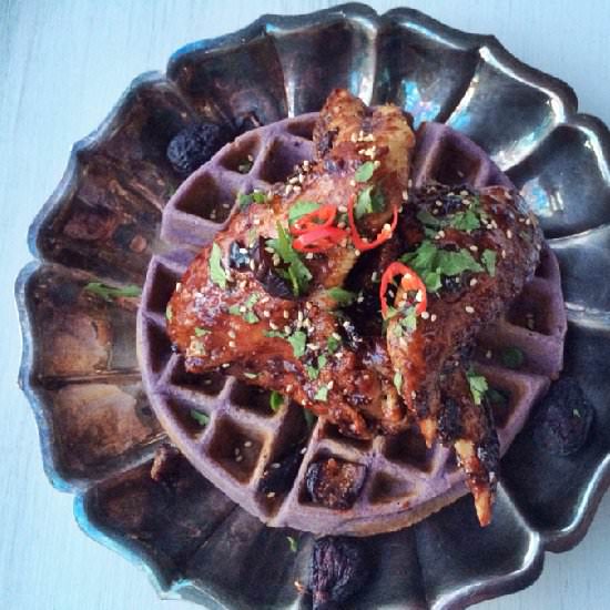 Fig- Soy Sauce Wings w/ Ube Waffle