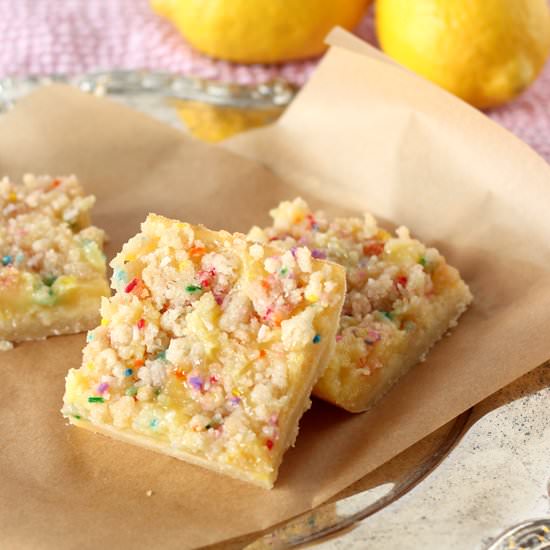 Lemon Birthday Cake Crumble Bars