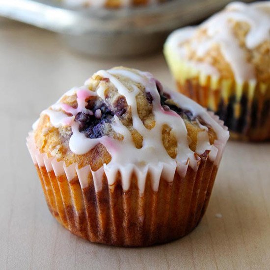 Lemon Glazed Blueberry Muffins