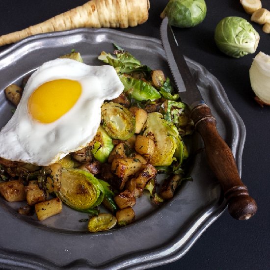 Brussels Sprout and Parsnip Hash