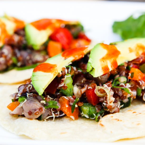 Four Bean, Quinoa, & Veggie Tacos