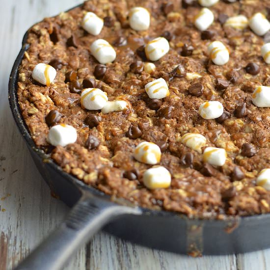 Oatmeal Caramel Skillet Cookie