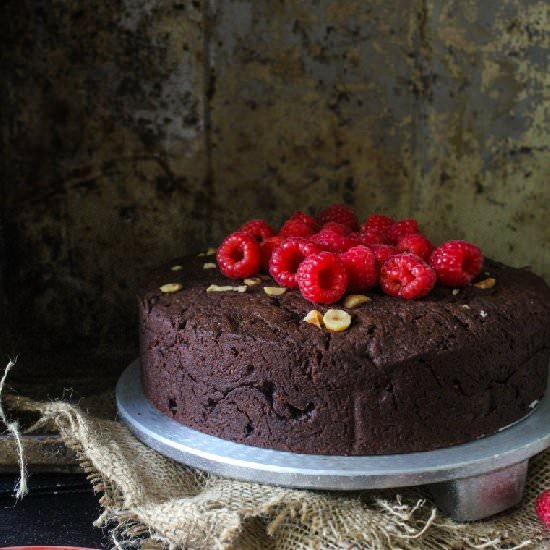 Chocolate Raspberry Brownie Cake