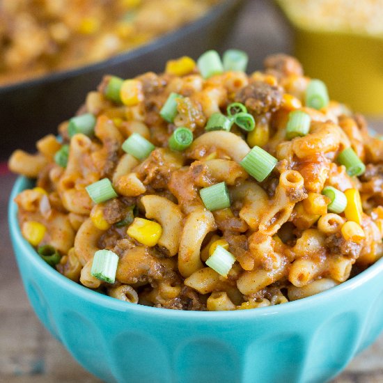 One Skillet Cheesy Taco Pasta