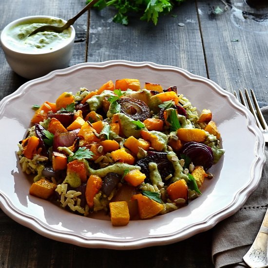 Rice Salad with Pumpkin and Onion