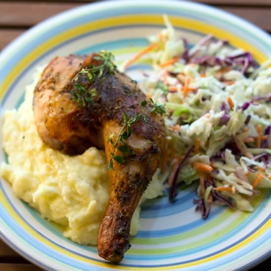 Barbecued Roast Chicken, Mash Slaw