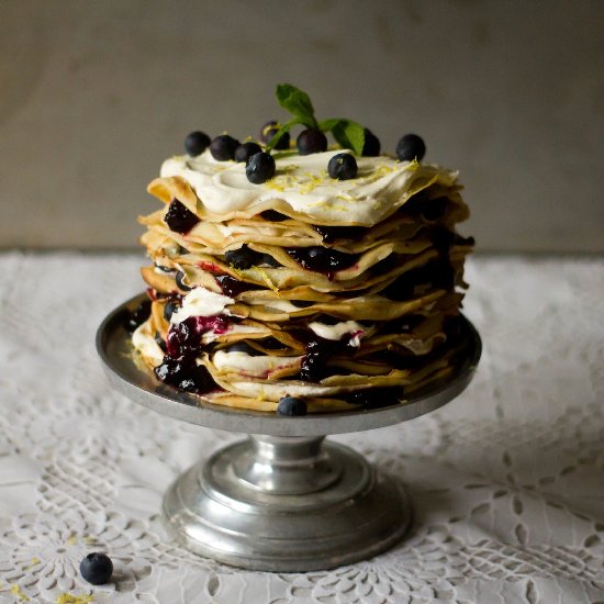 Lemon and Blueberry Pancake Cake