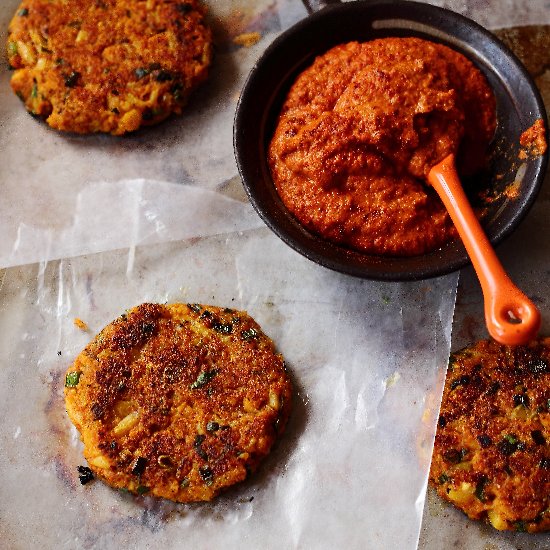 Cauliflower Patties-Red pepper Dip