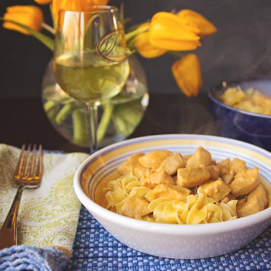 Lemon Chicken over Egg Noodles