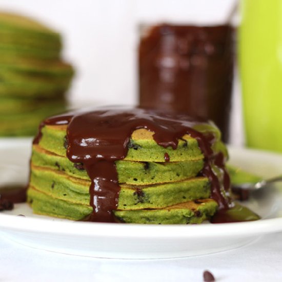 Spinach Mint Chip Pancakes